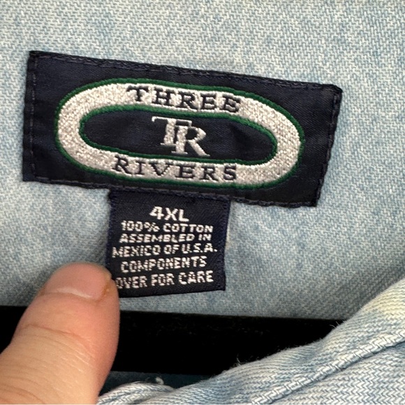 Men’s 4XL Light Blue Chambray Denim Shirt Vintage 90’s Embroidered - Picture 4 of 8